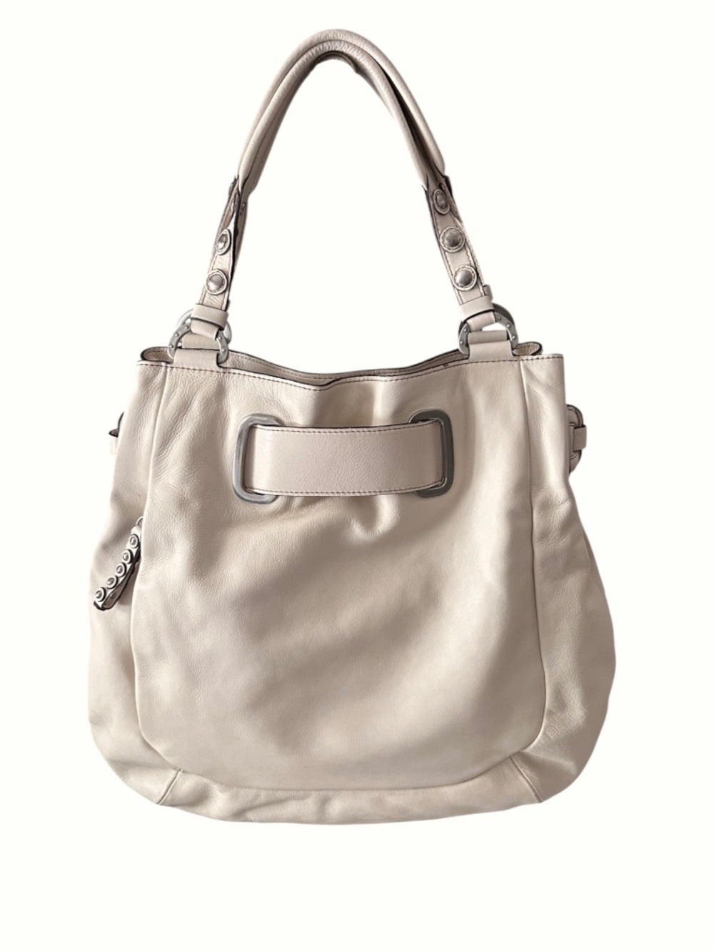Ellen Tracy Cream Leather Shoulder Hobo Bag